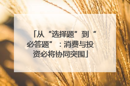 从“选择题”到“必答题”：消费与投资必将协同突围