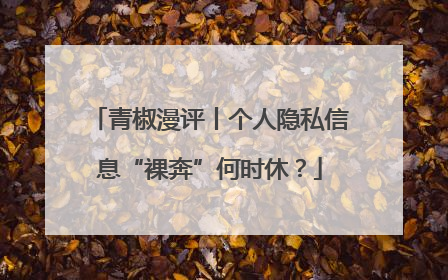 青椒漫评丨个人隐私信息“裸奔”何时休？